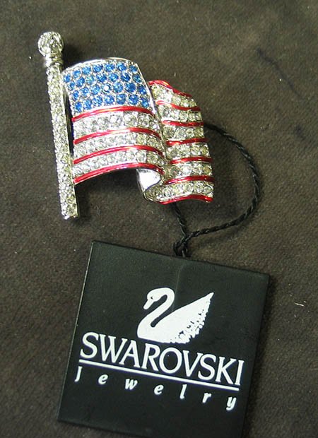 Swarovski crystal flag pin with box