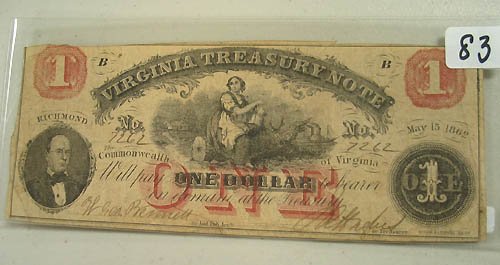 1862 $1.00 Virginia Treasury Note XF
