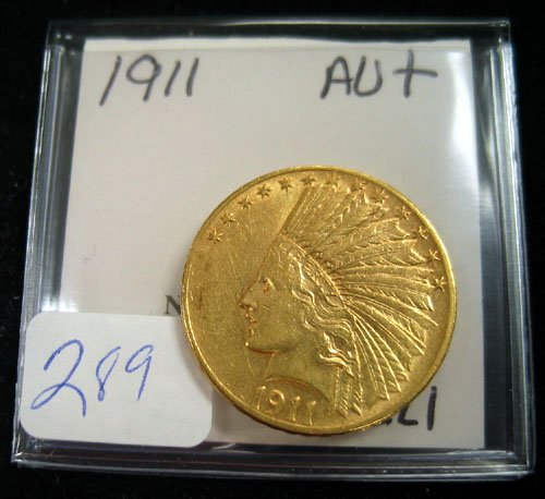 1911 $10.00 Indian Head Gold Coin AU+
