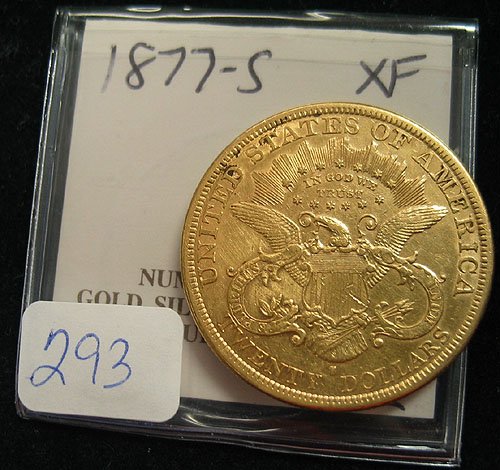 1877-S $20.00 Liberty Head Gold Coin XF - 2