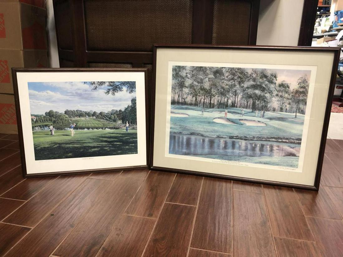 Two S/N LE Golf Theme Prints by Vooheis & Mangum: Champion's Approach by William Mangum is #82/975, signed in pencil lower right, wood frame under glass with an overall size of 26.5" x 22.5".2". Buick Open 1988 by Donald Voorheis is #163/200, signed 