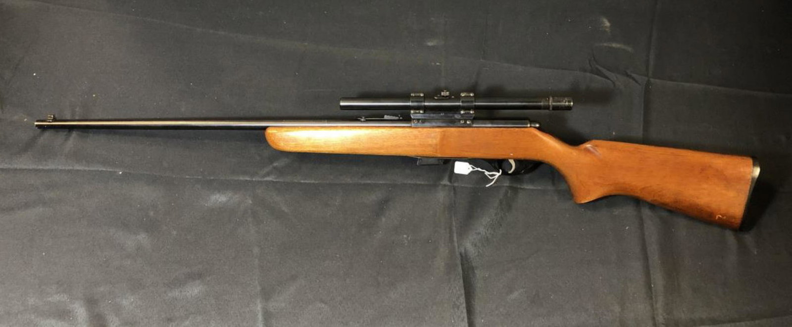 Marlin Model 80 .22 S L LR Bolt Action Rifle Scope: Marlin Model #80 .22 S L LR Bolt Action Rifle with Scope. 24" blued barrel with adj. rear sight & fixed front sight with JC Higgins 6x scope. Eight round original metal magazine included. One piece wo