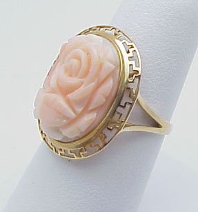 Carved Pink Coral Ring