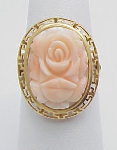 Carved Pink Coral Ring - 2