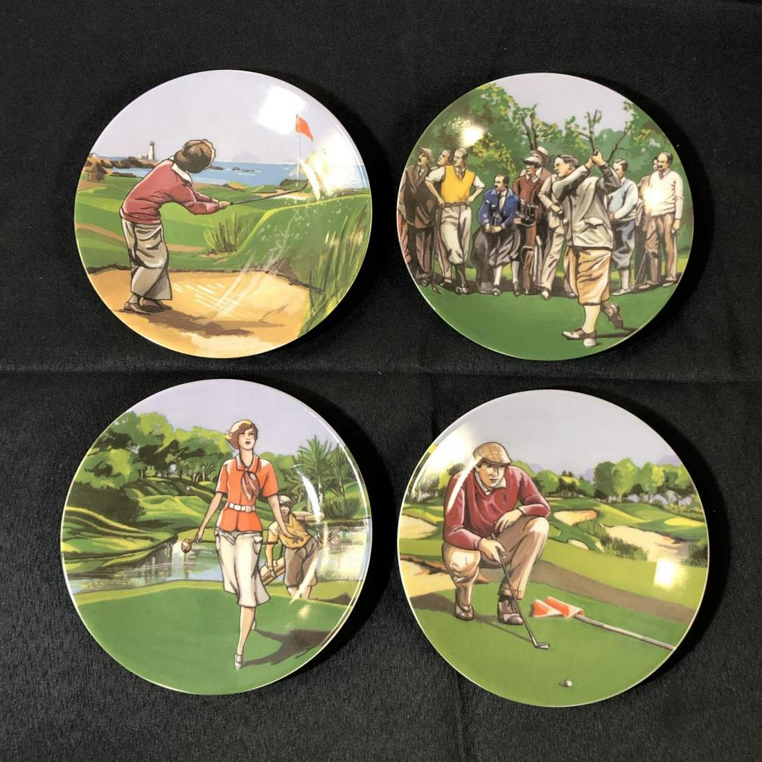Lot Of Philippe Deshoulieres Golf Scene Plates: Lot Of Philippe Deshoulieres Plates. Total of 4 plates in the lot. Lavage machine Porcelaine France De Limoges. Plates measures 6" across. Each plate has a golf scene on it.