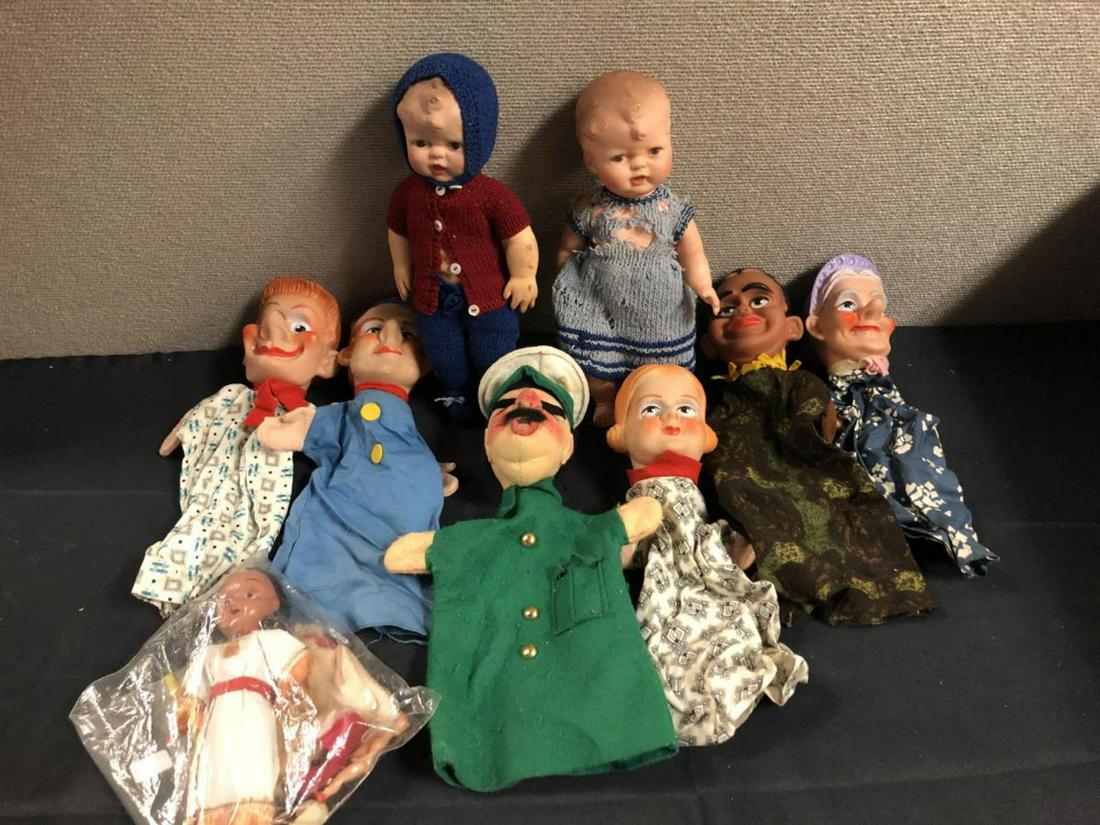 Lot Of Vintage Hand Puppets & Dolls: Lot Of Hand Puppets & Vintage Dolls. 6 Various Hand Puppets. 3 Vintage Dolls.