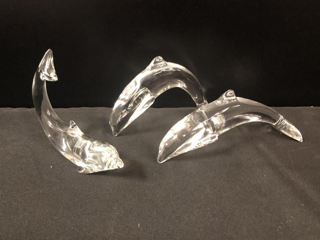 Lot Of 3 Baccarat Clear Crystal Glass Dolphins: Lot Of Baccarat Dolphins. Total of three in the lot. Baccarat etching on the bottom.