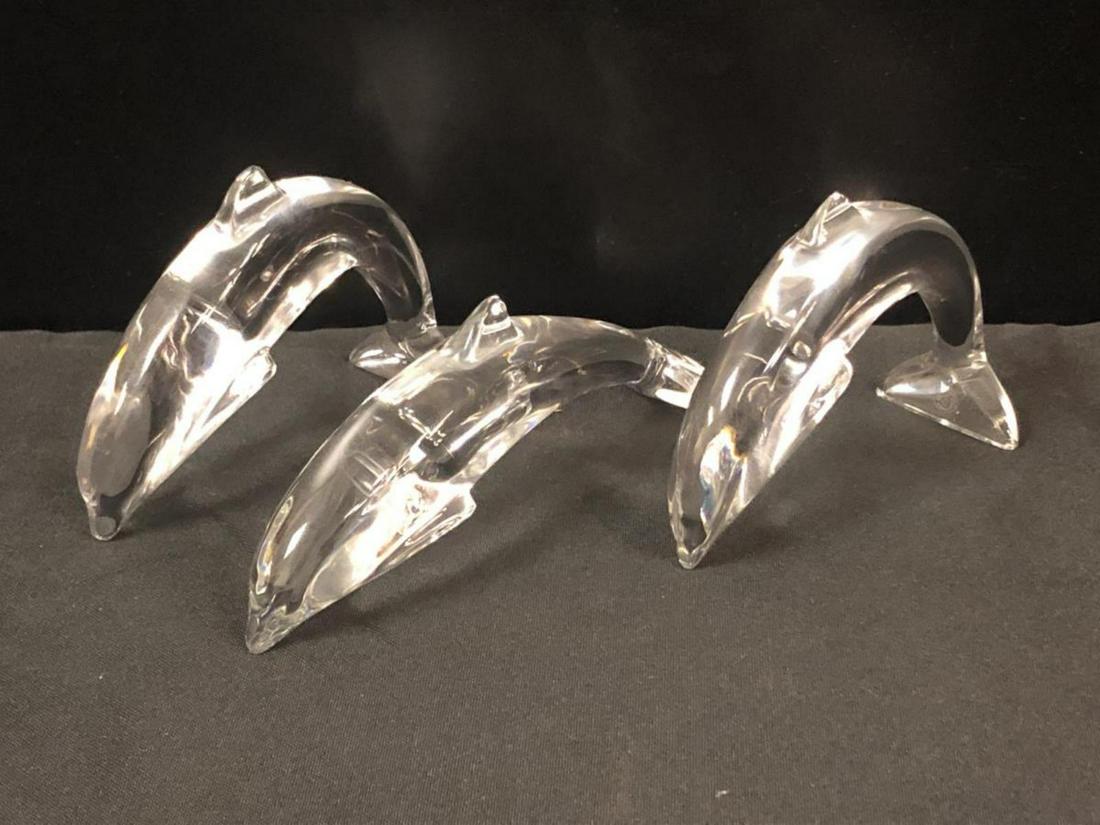 Lot Of 3 Baccarat Clear Crystal Glass Dolphins: Lot Of Baccarat Dolphins. Total of three in the lot. Baccarat etching on the bottom.