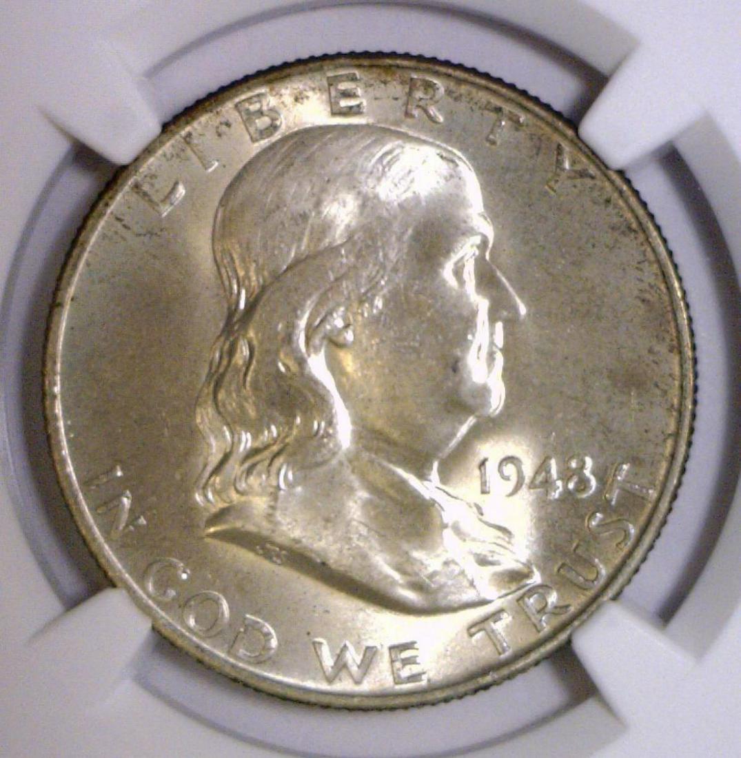 1948 Franklin Silver Half NGC MS64 FBL: 1948 Franklin Silver Half NGC MS64 FBL. A first year of issue, this half came from an original US Mint Set. Coin offers lustrous original surfaces with just a hint of some toning. This one also achiev