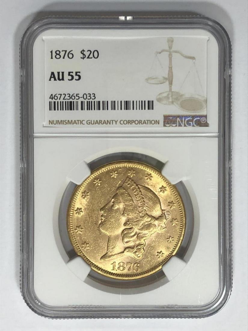 1876 $20 Liberty Gold Double Eagle NGC AU55 (1 of 3)