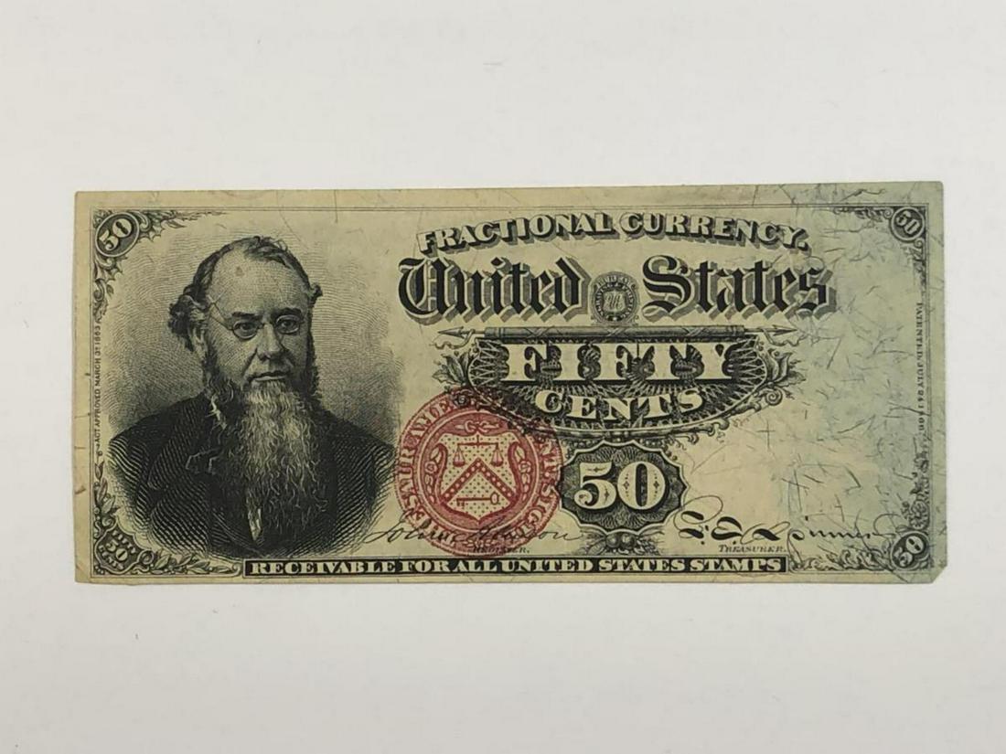 1869-1875 50 Cent Fractional 4th Issue AU pinholes (1 of 2)