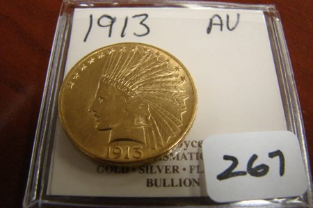 1913 $10.00 Indian Head Gold Coin AU