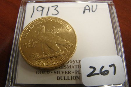 1913 $10.00 Indian Head Gold Coin AU - 2