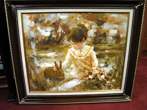 Painting of a girl with a rabbit