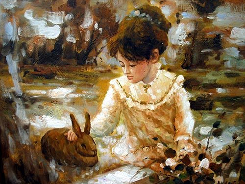 Painting of a girl with a rabbit - 3