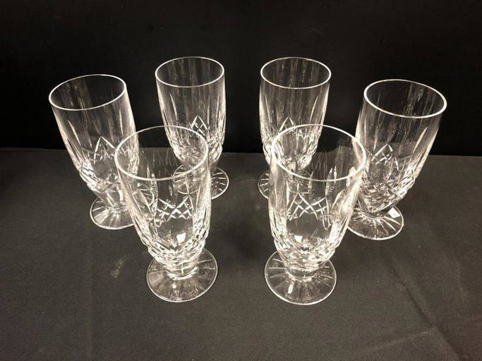 Six Waterford Lismore Pat. Footed Iced Tea Glasses