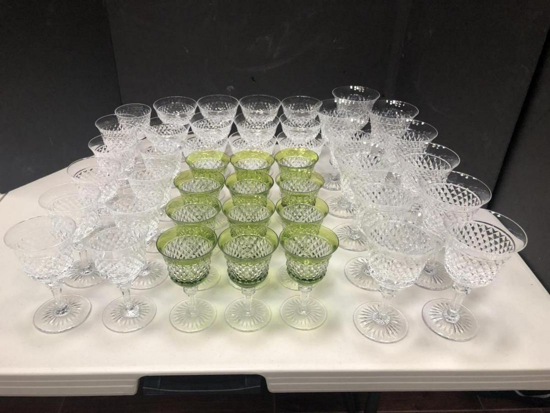 Val St Lambert Crystal in the Duchess Pattern: Val St Lambert Crystal in the Duchess Pattern with Horizontal Cut. This great set of classic, discontinued, cut clear crystal stemware glasses will include 44 pieces in all. 11-Water Goblets 6 1/2", 1