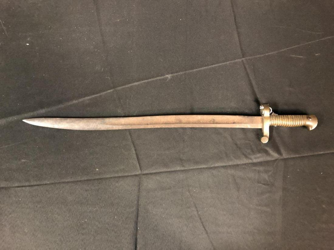 Saber Bayonet for Mississippi Rifle circa 1850's: Vintage U.S. Saber from the post Mexican-American War Era. This great sword bayonet was designed to fit the Mississippi Rifle. They started manufacturing it in 1851 to retro fit the rifle which was or