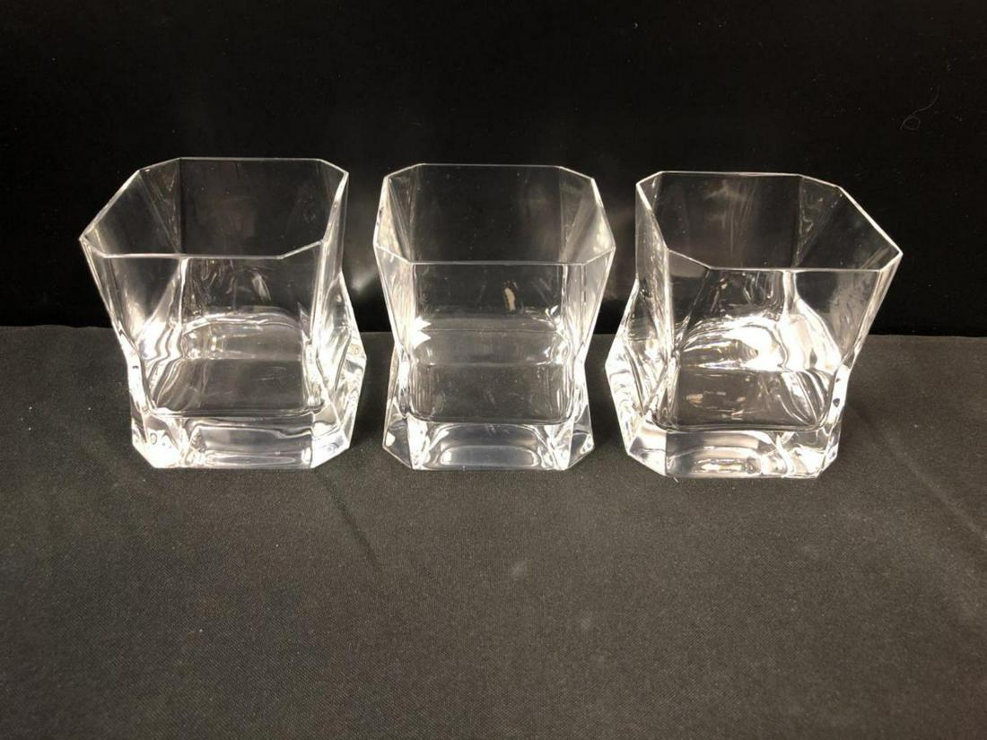 3 Arnolfo di Cambio Tumblers Blade Runner Glasses: Arnolfo di Cambio (est.1963) Tumblers or Whisky Glasses.Set of 3. Old Fashion crystal, double whisky glasses. A square shape with cut corners & a unique flare or pinch at the center makes this glass a