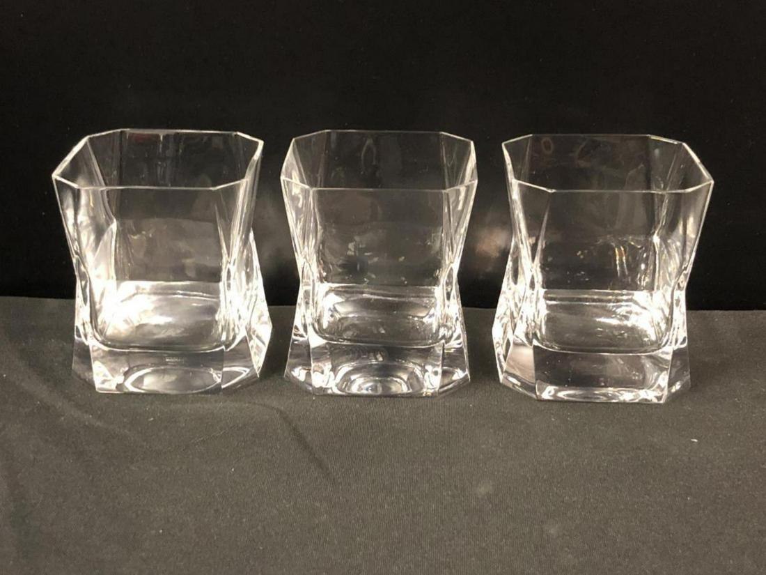 3 Arnolfo di Cambio Tumblers Blade Runner Glasses: Arnolfo di Cambio (est.1963) Tumblers or Whisky Glasses. Set of 3. Old Fashion crystal, whisky glasses. A square shape with cut corners & a unique flare or pinch at the center makes this glass a cult