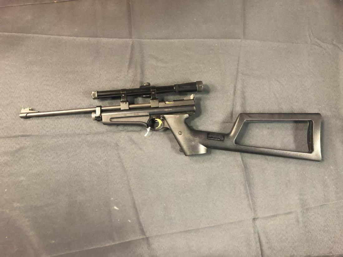 Vintage Collectible Crosman 2250B Air Rifle Scope: Vintage Collectible Crosman 2250B Air Rifle with Scope with Skeletonized Stock. This quality CO2 air rifle is in good condition. 14 1/2" barrel, nylon stocks, adjustable crosman brand scope, brass str