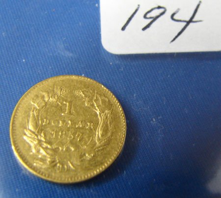 1857-D $1.00 Gold Coin AU-50 Cleaned - 2