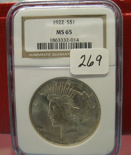 1922 Silver Peace Dollar NGC MS 65