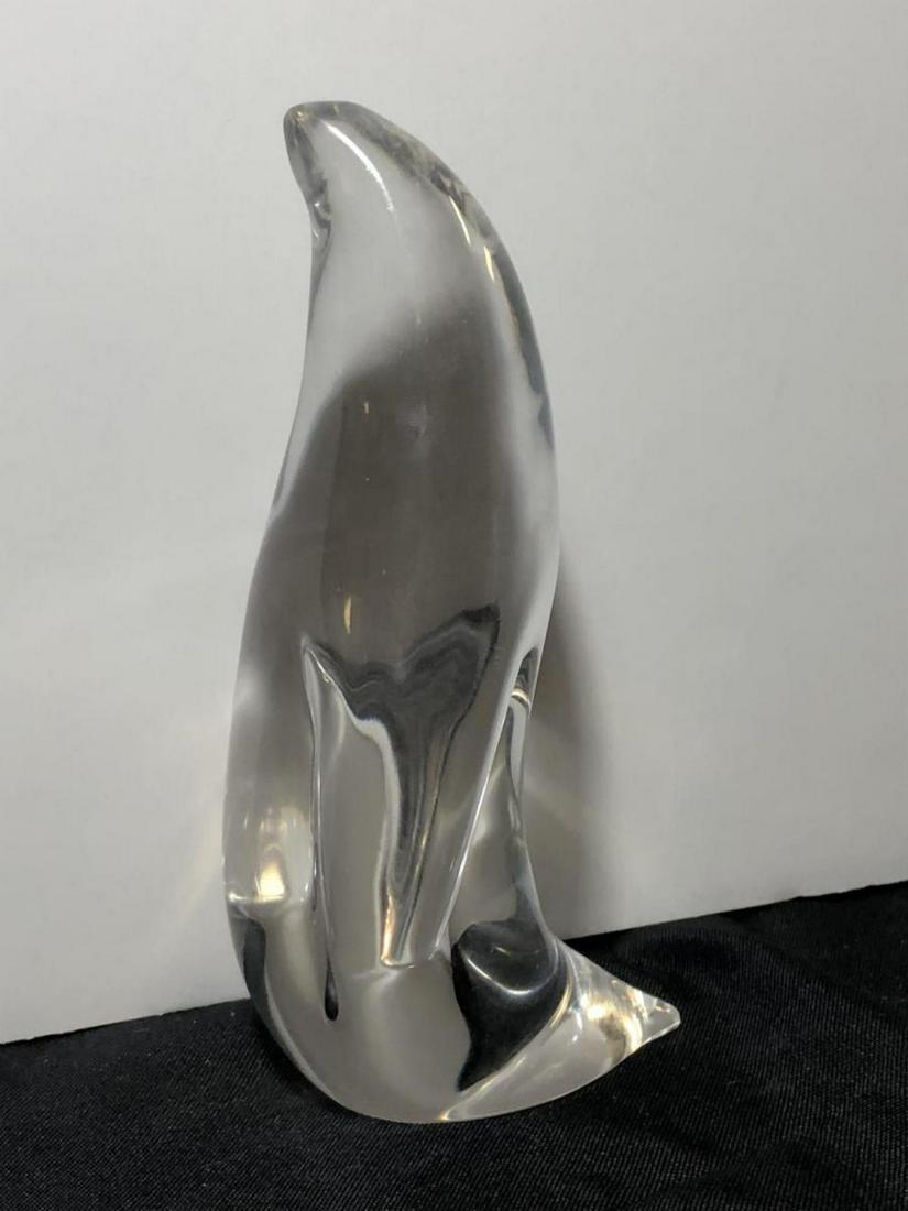 Crystal Clear Penguin Figurine: Crystal Clear Penguin Figurine. Stands 7" tall. There is an initial etching on the bottom of the figurine but it is hard to make out.