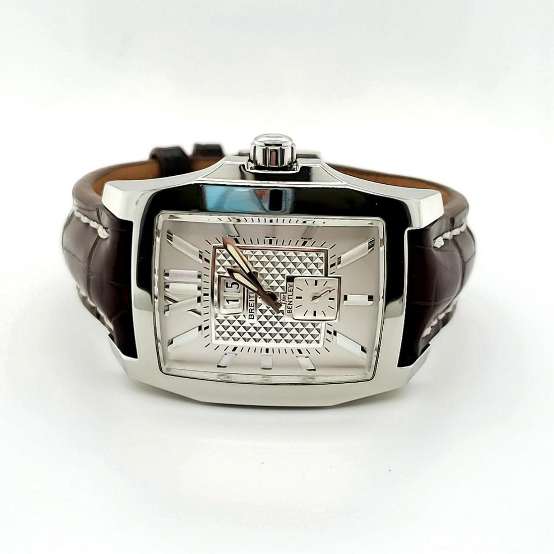 Men's Breitling "Flying For Bently" Watch: Men's Breitling "Flying For Bently" Automatic Watch, model # A16362, featuring featuring an automatic movemnet, sapphire crystal, stainless steel case, and Original Breitling brown leather band. Comes