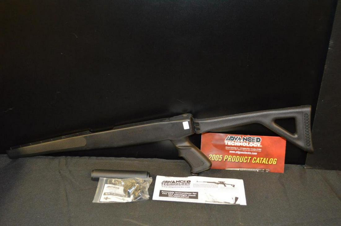 Advance Technology SKS Stock w Retro Folding Kit: Advance Technology New SKS Nylon Stock with Retro Fit Folding Kit Conversion. Noted inside stock "The Combat Exchange SKS Folding Stock. All black, new, with instruction sheet. Cut out for bayonet. Pl