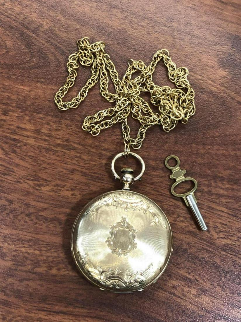 James Tissot 15 Jewel Pocket Watch w/ Key Wind: James Tissot 15 Jewel Pocket Watch w/ Key Wind, accompanied with 22" chain.