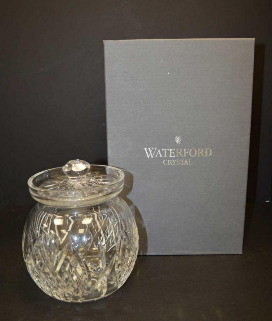 Signed Fred Curtis Waterford Biscuit Jar: Limited Edition Waterford Covered Barrel Biscuit Jar signed by Fred Curtis. Numbered 251 of 650. Dated 10-20-01. In the original box.