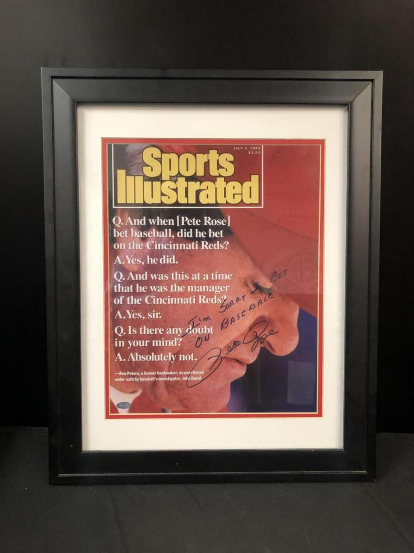 Pete Rose Signed Sports Illustrated Framed Print: Pete Rose Framed Sports Illustrated Print. July 3, 1989 $2.69. Inscribed on the Sports Illustrated cover is "I'm sorry I Bet On Baseball" signed by Pete Rose. Pete Rose Autographed 11"x14" S.I. With A