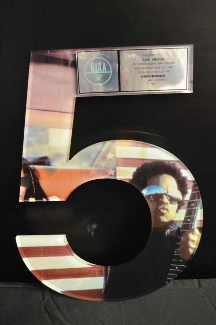 Virgin Records C.D. And Cassette "5": Virgin records C.D. And Casssette "5". RIAA recording industry association of America. Certified Sales Award. Presented to Sam Milica to commerate RIAA Certifed Multi-Platinum sales of over 2,000.000 