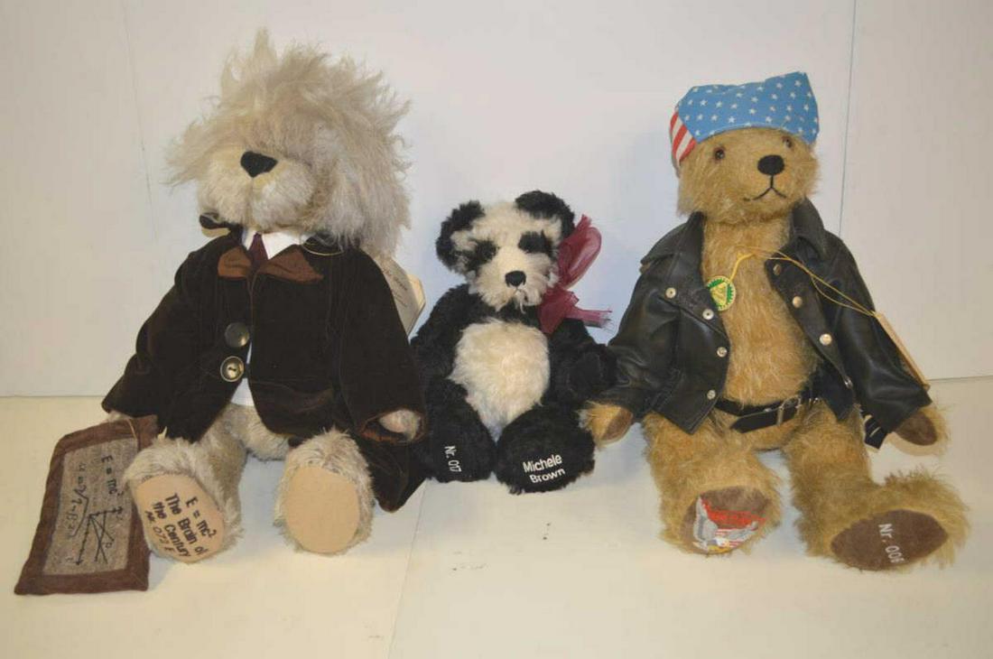 Lot Of Hermann Bears: Lot Of Hermann Bears. Total Of 3 in the Lot. Consists of Small Panda Columbus Collection. Made of Mohair. No. 17 of a limited edition of 500 pieces. The Brain. Made Of Mohair and stuffed with excelsio