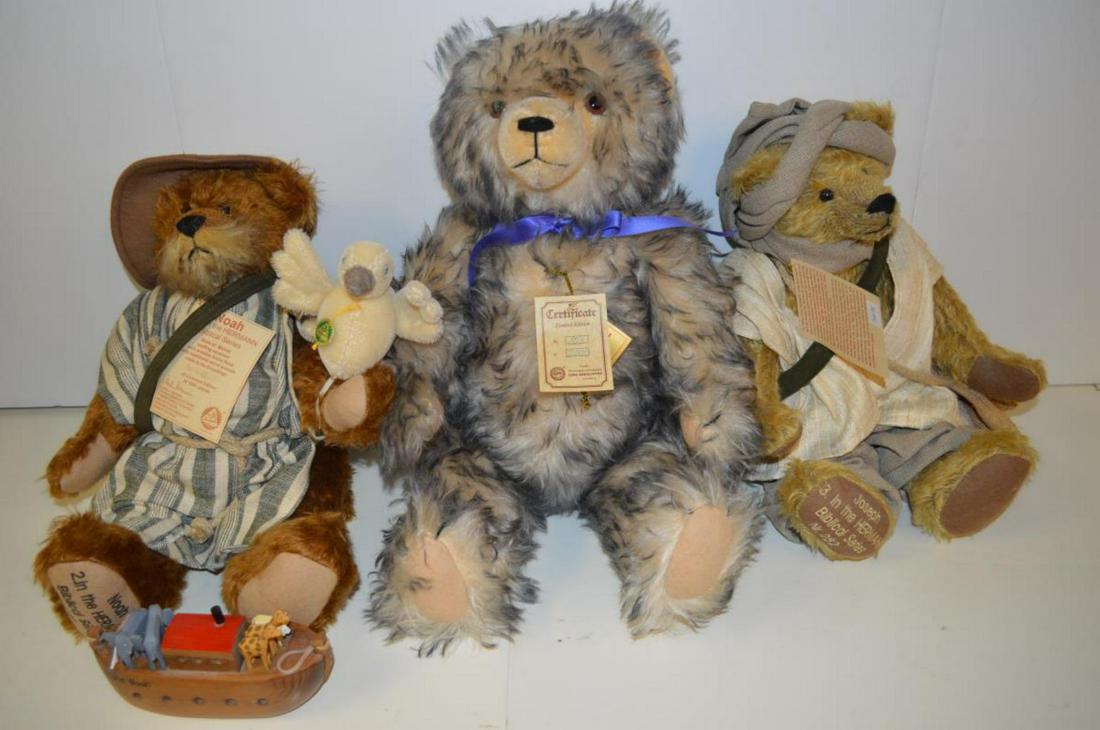 Lot Of Hermann Bears: Lot Of Hermann Bears. Total of 3 in the lot. Consists of Certified Bear Limited edition No. 103 of 2000. Noah 2nd in the Hermann Biblical Series. Made of Mohair stuffing excelsior with wooden Arche No