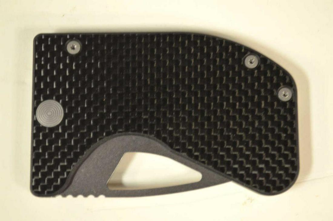 Microtech Option II Credit Card Knife Stonewashed: Microtech Option II Credit Card Knife Stonewashed Folding Knife. This Option 2 was built in 08/2001. It is 3 3/8" closed x 2 1/8". It is 6 1/4" open. Appears to have original edge & is sharp & is free