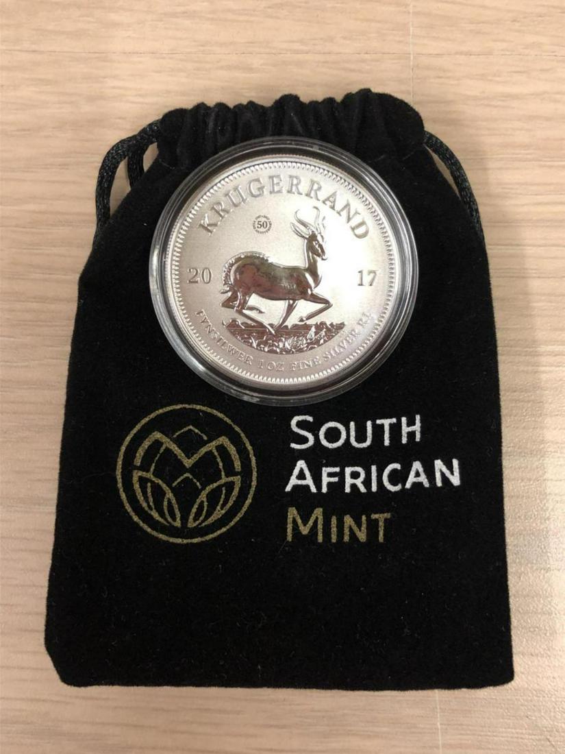 2017 Silver Krugerrand 50th Anniversary 1 oz Coin: 2017 Silver Krugerrand 50th Anniversary 1 oz Coin. First year of issue for teh silver version, this coin commemorates the 50th Anniversary of the gold Krugerrand, first issued in 1967. This coin offer