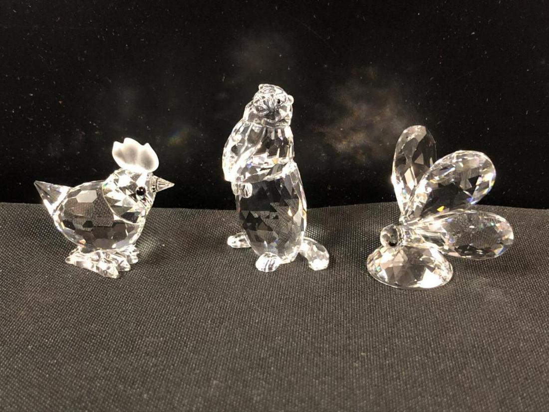 Swarovski Crystal Trio Woodchuck Rooster Butterfly: Swarovski Crystal Trio consisting of a Woodchuck, a Rooster, and a Butterfly. Classic quality collectible figurine for home & office decor. Excellent condition. Made in Austria. No tube or COA, just t