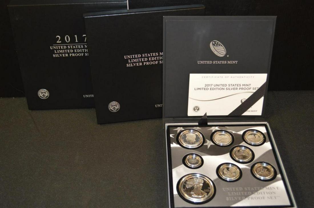 2017 United States Mint Silver Proof Set: 2017 United States Mint Limited Edition Silver Proof Set in presentation box with COA