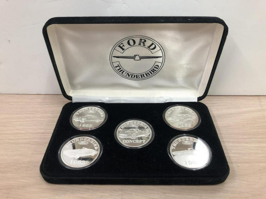 FORD Thunderbird 5 Silver Proof Medal Set: FORD Thunderbird 5 Silver Proof Medal Set. Great for the car enthusiast, this set has five individual 1-ounce silver proof struck rounds, each one depicting a different Thunderbird car. The medals fea