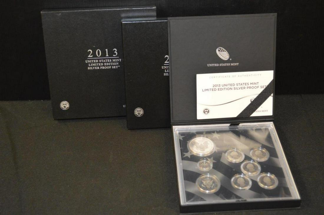 2013 United States Mint Silver Proof Set: 2013 United States Mint Limited Edition Silver Proof Set in presentation box with COA