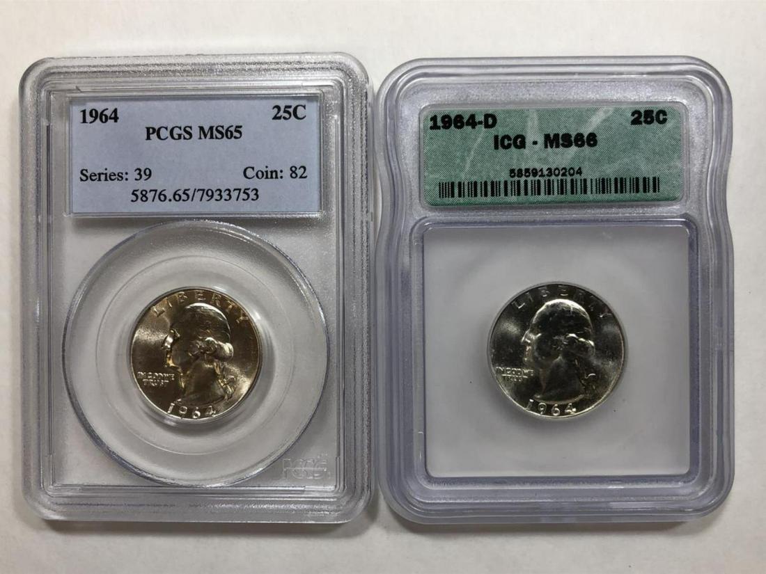 1964 P & D Washington Silver Quarter PCGS & ICG (1 of 2)