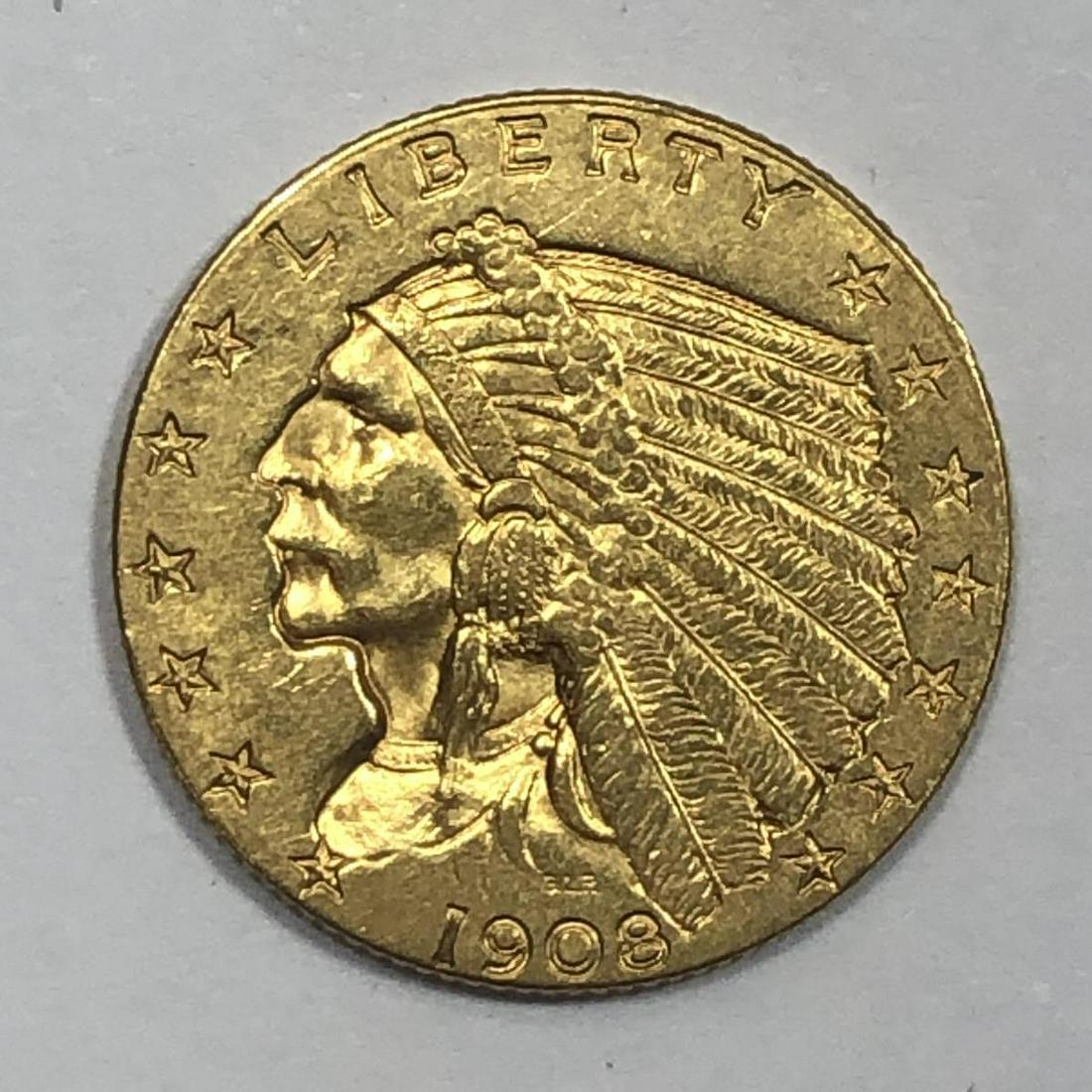1908 $2.5 Indian Head Gold Coin XF (1 of 2)