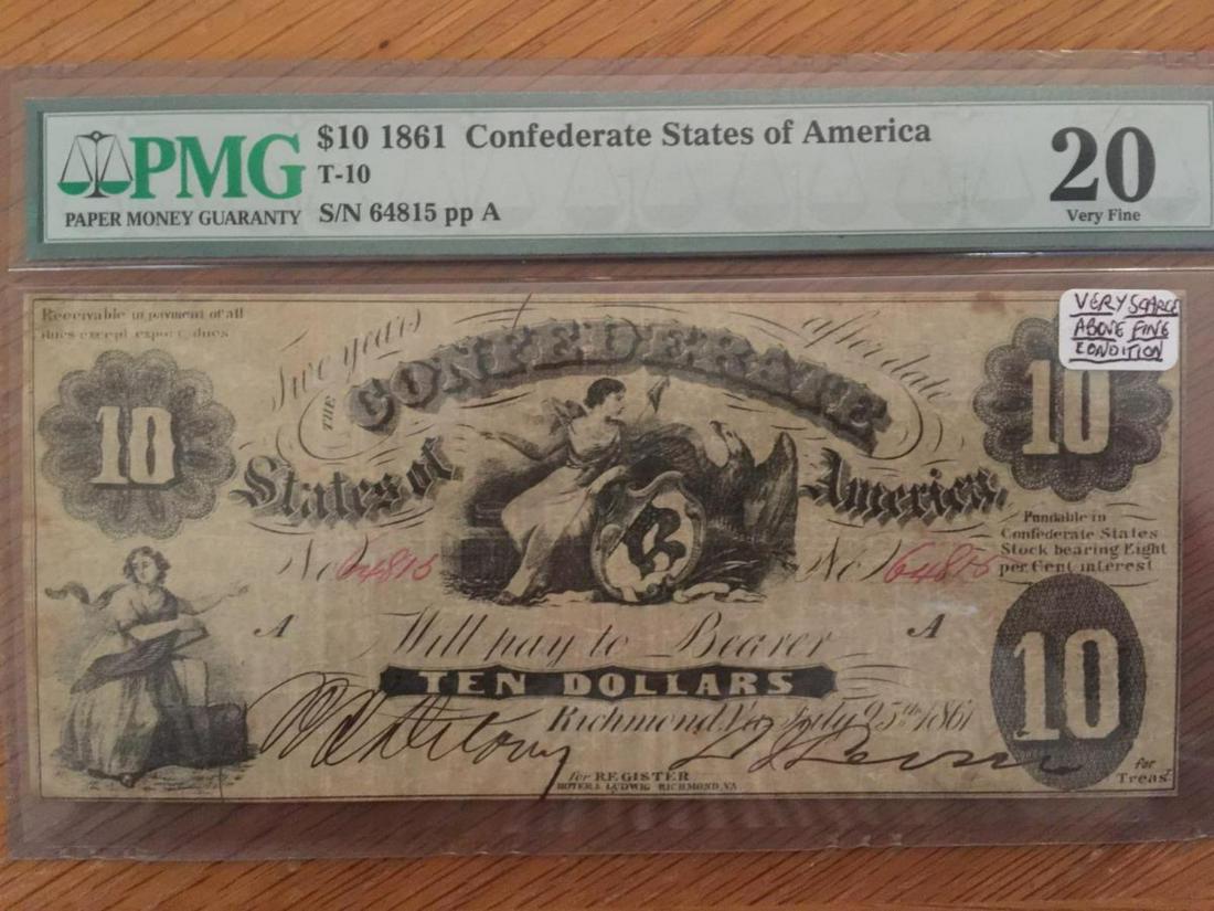 1861 $10.00 Confederate States of America PMG VF20 (1 of 1)