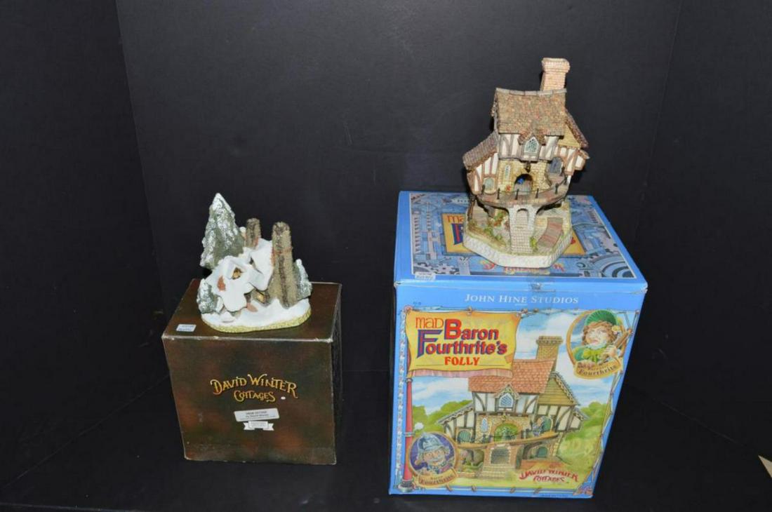 Lot of 2 David Winter Cottages. John Hines Studio: Lot of 2 David Winter Cottages. John Hines Studio the Mad Baron Fourthrite's Folly and Snow Cottage