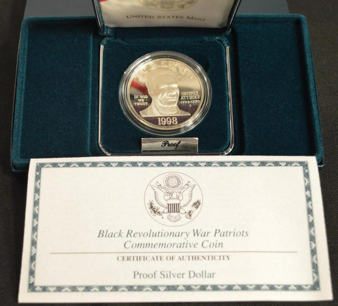 1998 U.S. Black Revolutionary War Silver Proof $1: 1998 U.S. Black Revolutionary War Silver Proof $1, comes with box and papers