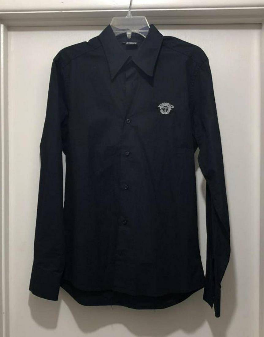 Ladies Versace Classic V2 Medusa Sequined Shirt M: Ladies Versace Classic V2, Size M Medium featuring a Medusa silver metallic threaded logo on the front, and a large sequined and silver metallic threaded half Medusa portrait along with the word Versa