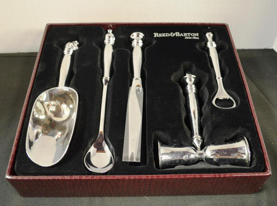 Reed & Barton 5 Piece Bar Set: Reed & Barton 5 Piece Bar Set, comes in a heavy presentation box.