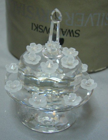 Swarovski Birthday Cake: Swarovsky crystal birthday cake with original box and packing. No chips or cracks, all flowers and flame intact.